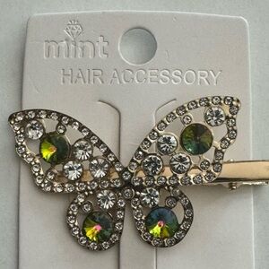 Gold Tone Green Crystal Butterfly Hair Clip